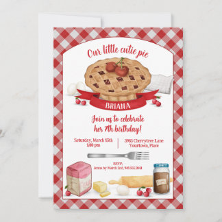Red Gingham Cherry Süsse Pie Birthday Party Einladung