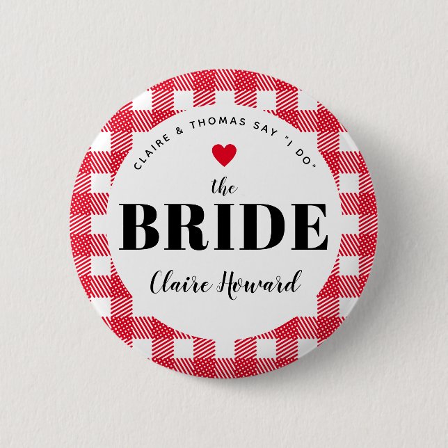 Red Gingham Country Wedding the Bride's Name Button (Vorderseite)