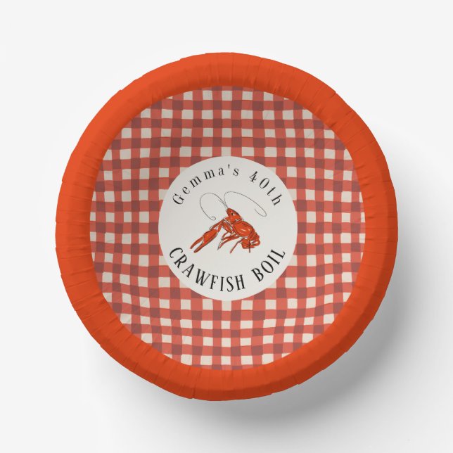 Red Gingham Crawfish Boil Meeresfrüchte Party Pappteller (Vorderseite)