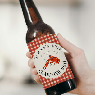 Red Gingham Crawfish Boil Seafood Party Bierflaschenetikett