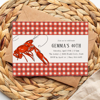 Red Gingham Crawfish Boil Seafood Summer Party Einladung