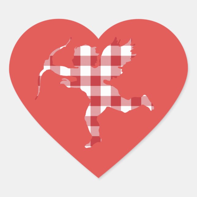 Red Gingham Cupid Herz-Aufkleber (Vorderseite)