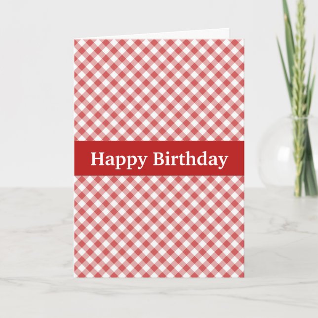 Red Gingham Custom Birthday Card Karte (Vorderseite)