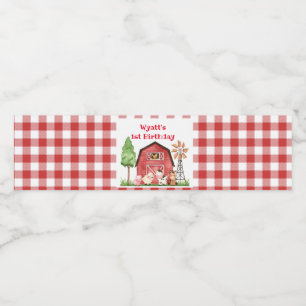 Red Gingham Farm First Birthday Drink Label Wasserflaschenetikett