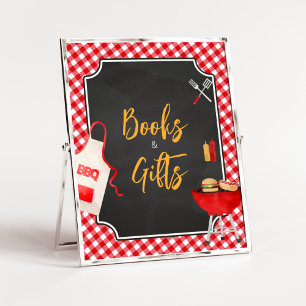 Red Gingham GRILLEN Baby Shower Bücher und Geschen Poster