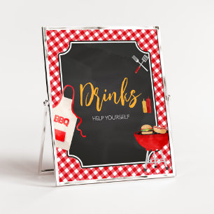 Red Gingham GRILLEN Baby Shower Drinks Poster