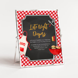 Red Gingham GRILLEN Baby Shower Spate Night Diaper Poster