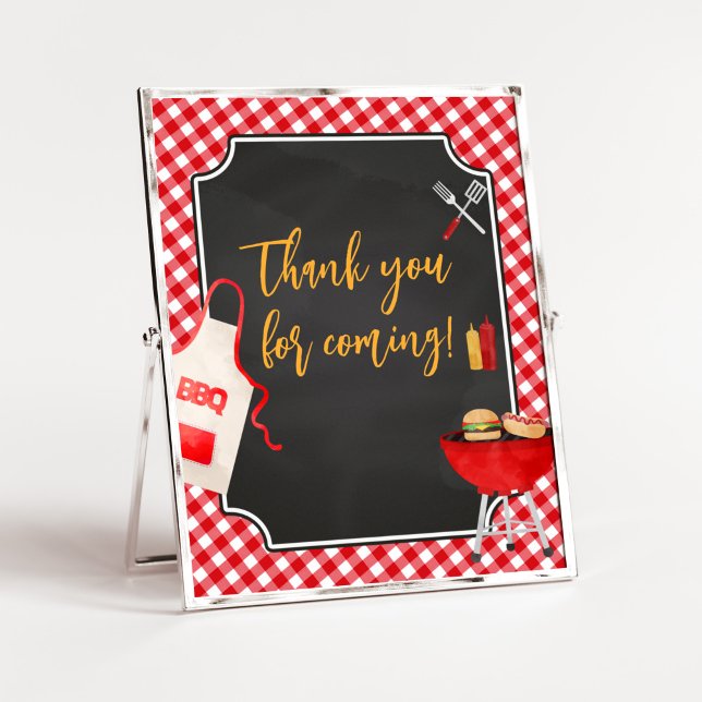 Red Gingham GRILLEN Baby Shower Vielen Dank für Ih Poster (Burger in the Oven Baby Shower Thank you for Coming Sign)