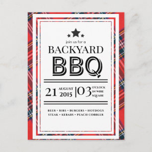 Red Gingham GRILLEN Party Einladung Postcard Postkarte