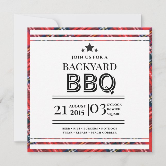 Red Gingham GRILLEN Party Flat Einladung (Vorderseite)