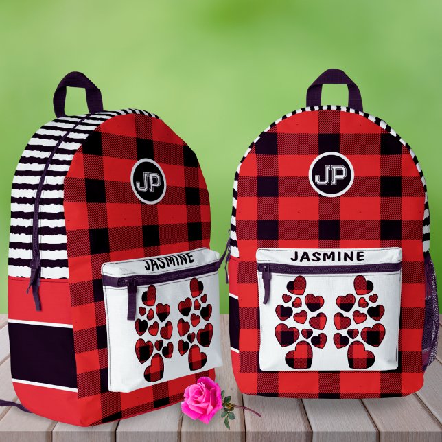 Red Gingham Heart Individuelle Name Links-Handed S Bedruckter Rucksack (Von Creator hochgeladen)