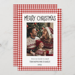 Red Gingham Holiday Family Photo Card Feiertagskarte