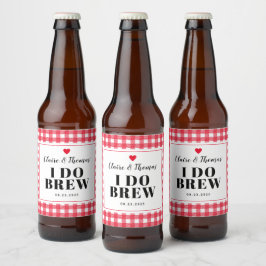 Red Gingham I Do Brew Wedding Party Custom Bierflaschenetikett