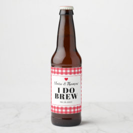 Red Gingham I Do Brew Wedding Party Custom Bierflaschenetikett