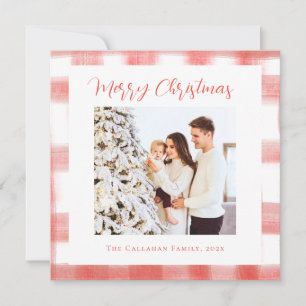 Red Gingham Kariert Elegante Custom Foto Weihnacht Feiertagskarte