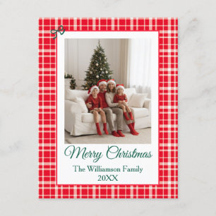 Red Gingham Kariert Frohe Weihnachts-Foto Begleitkarte