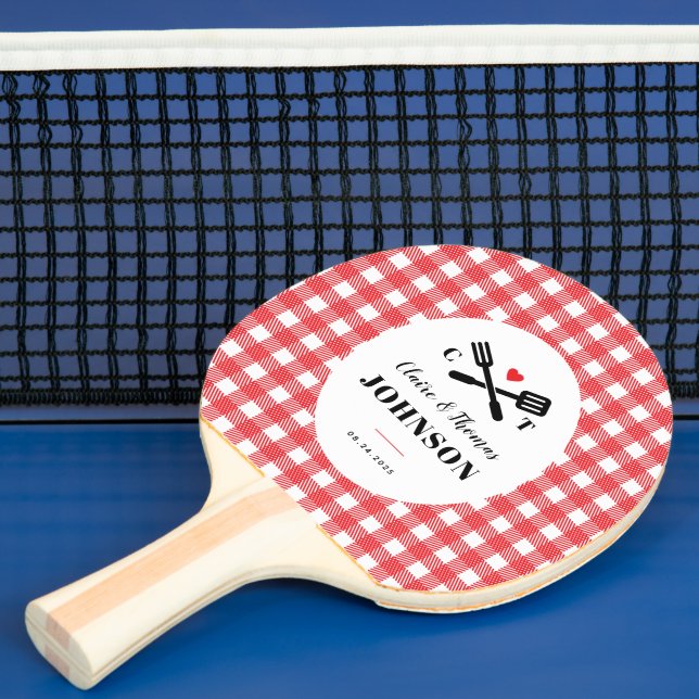 Red Gingham Kariert Grill Monogram Wedding Tischtennis Schläger (InSitu)