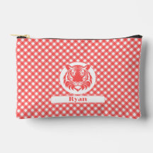 Red Gingham Kariert mit Red Tiger Head und Name