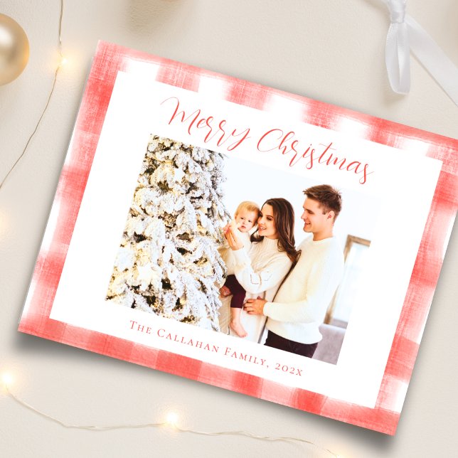 Red Gingham Kariert Watercolor Foto Weihnachten (Von Creator hochgeladen)