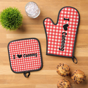 Red Gingham Karo I Heart Canning Jar Ofenhandschuh & Topflappen-Set