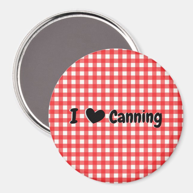 Red Gingham Karo I Heart Canning Kitchen Magnet (Vorderseite/Rückseite)