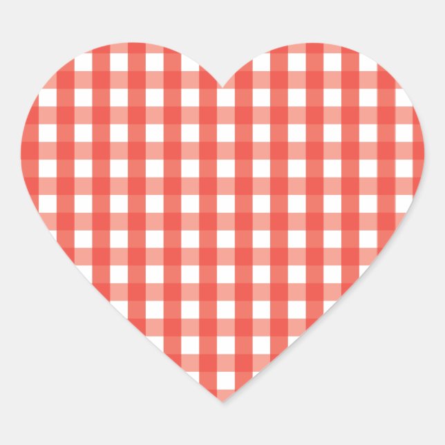 Red Gingham Karo Pattern Herz-Aufkleber (Vorderseite)