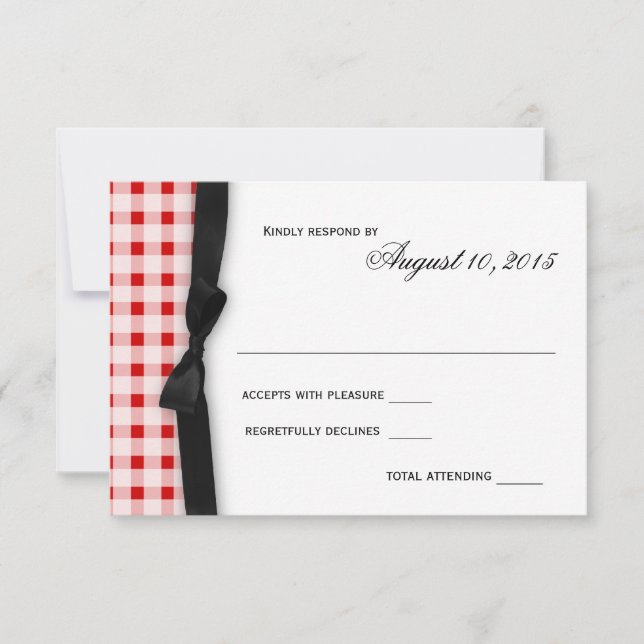 Red Gingham Karo Pattern mit Ribbon Response RSVP Karte (Vorderseite)