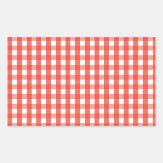 Red Gingham Karo Pattern Rechteckiger Aufkleber (Vorderseite)