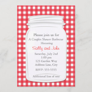 Red Gingham Mason Jar Country Picnic Summer Invite Einladung