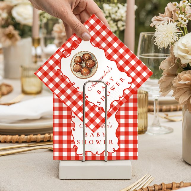 Red Gingham Meatball Baby Shower Serviette (Von Creator hochgeladen)