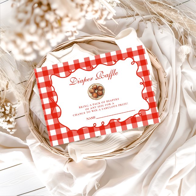Red Gingham Meatball Diapper Raffle Begleitkarte (Von Creator hochgeladen)