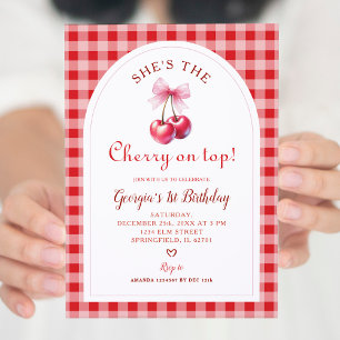 Red Gingham mit Bow Cherry am Geburtstag des Top G Einladung