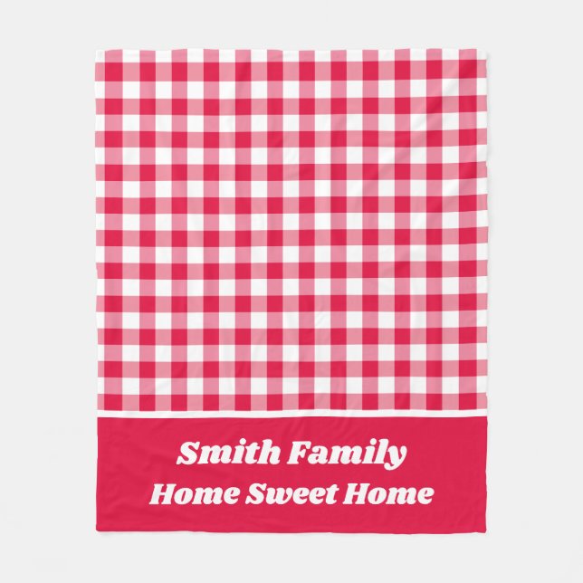 Red Gingham mit rotem Namen Border Fleecedecke (Vorderseite)