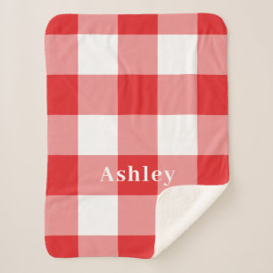 Red Gingham Pattern Monogram Name Sherpadecke