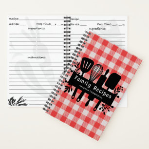 Red Gingham Personalisiert Cookbook Familienrezept Notizbuch