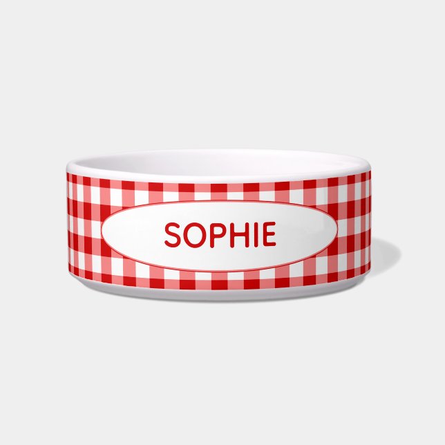 Red Gingham Personalisiert | Rote und weiße Schach Napf (Vorderseite)
