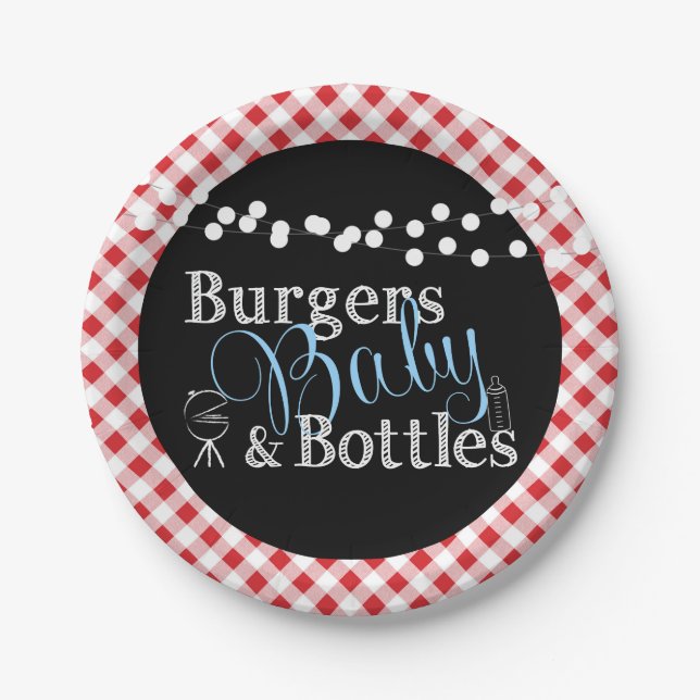 Red Gingham Picnic Babyq GRILLEN Boy Baby Shower Pappteller (Vorderseite)