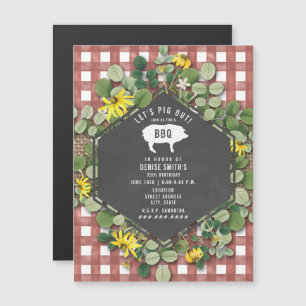 Red Gingham Pig Burlap Floral Birthday Grillen Magneteinladung