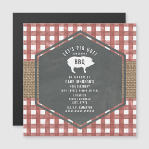 Red Gingham Pig Burlap Grillen Magneteinladung