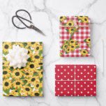 Red Gingham Polka Dots Sonnenblumen Blumenmuster Geschenkpapier Set<br><div class="desc">Sonnenblumenblätter mit passenden gemischten Mustern: eine mit vielen gelben Sonnenblumen,  eine mit roten und weißen Polka-Punkten und eine mit rotem Gingham mit Sonnenblumenhaufen.</div>