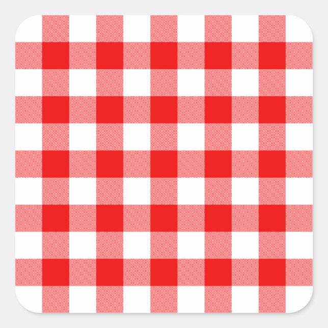 Red Gingham Quadratischer Aufkleber (Vorderseite)