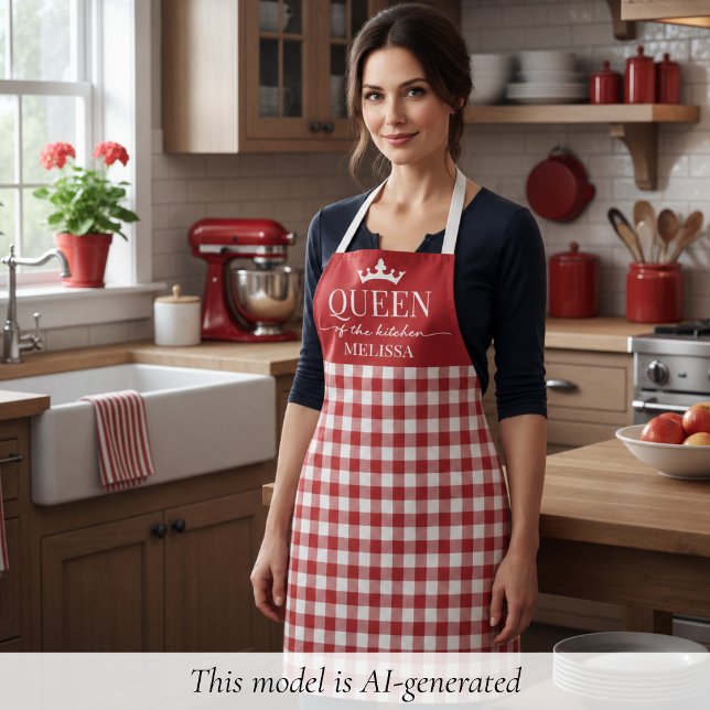 Red Gingham Queen of the Kitchen Schürze (elegant red Queen of the Kitchen apron with custom name, christmas gift for mom, birthday gift)