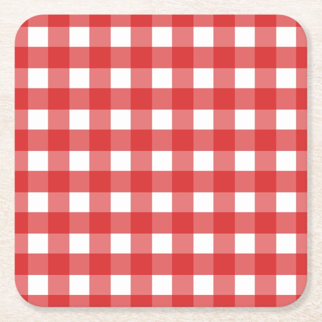 Red Gingham Rechteckiger Pappuntersetzer (Vorderseite)
