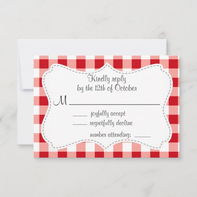Red Gingham RSVP Karte (Vorderseite)