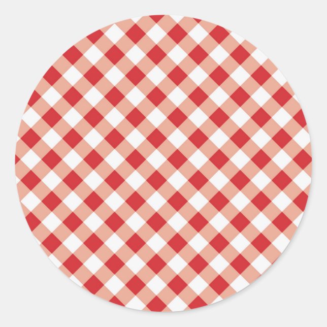 Red Gingham Runder Aufkleber (Vorderseite)