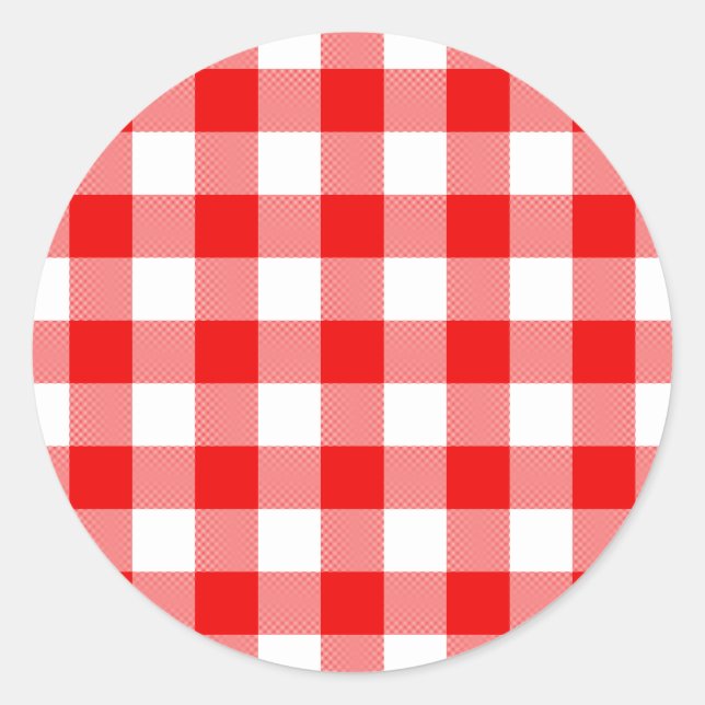 Red Gingham Runder Aufkleber (Vorderseite)