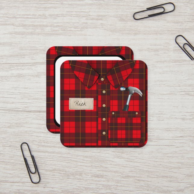 Red Gingham Shirt Handyman Visitenkarte (Vorderseite/Rückseite Beispiel)