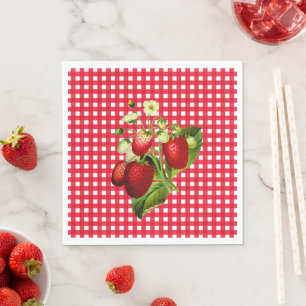 Red Gingham & Strawberries Luncheon Paper Napkin Serviette