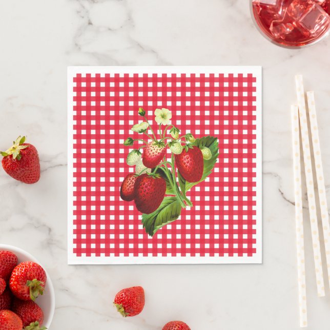 Red Gingham & Strawberries Luncheon Paper Napkin Serviette (Beispiel)