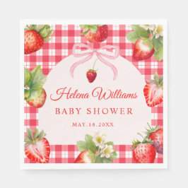 Red Gingham Strawberry Baby Shower Paper Napkin Serviette